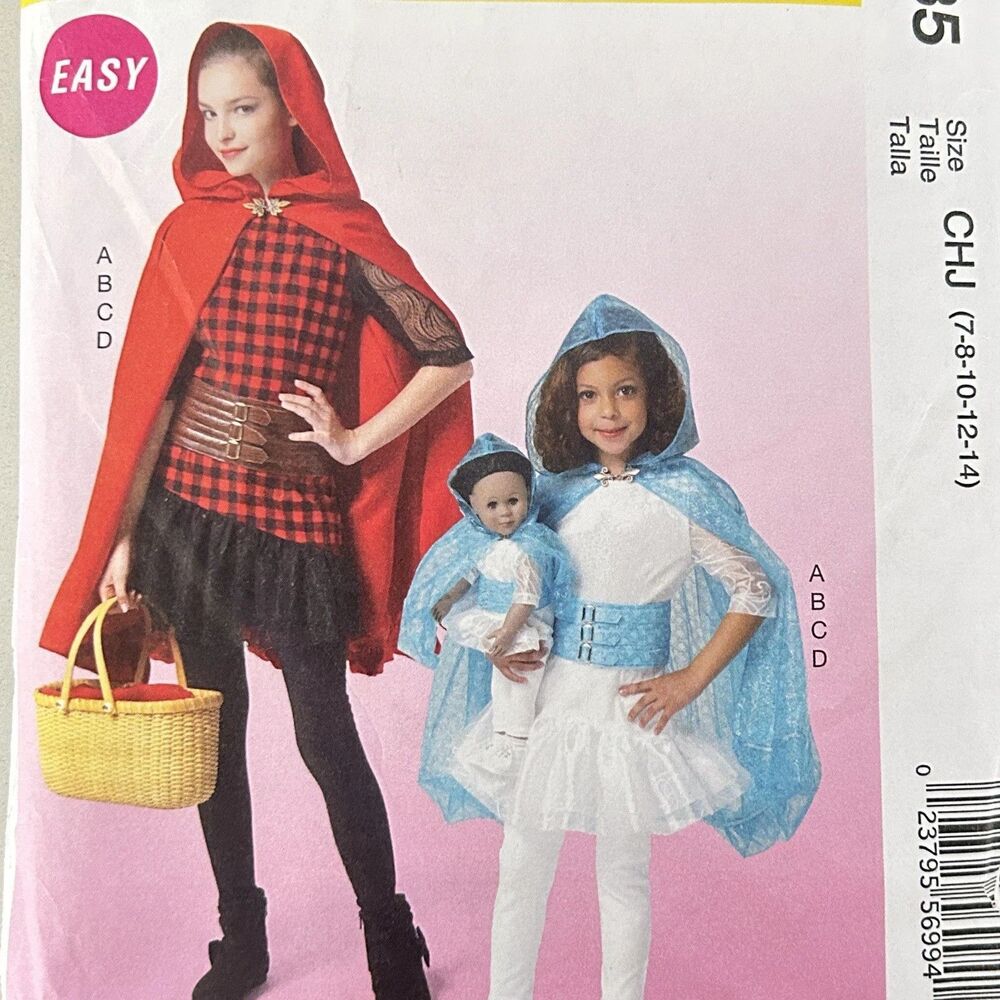 McCall's Costume M7035 Sewing Pattern Tunic Cape Pants Match Doll Clothes 7-14